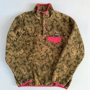 Patagonia Synchilla Snap-T Fleece Green Lotus Floral Rare Pullover Jacket